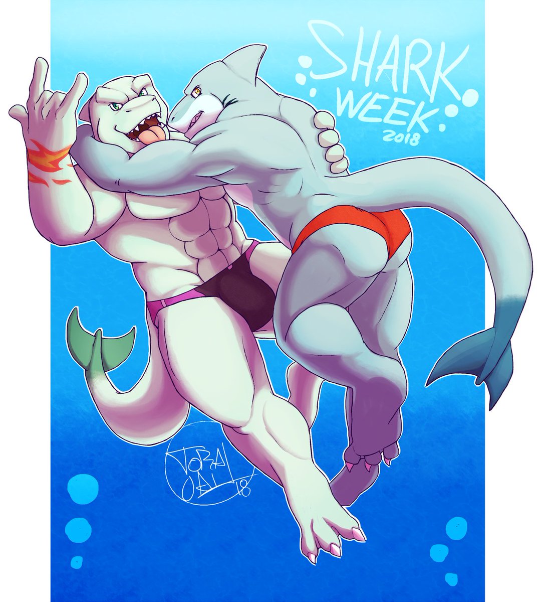 TheOkamiJay's tweet photo. My contribution to Shark Week 🦈🦈 this year! Plus #nsfw although i have never drawn double dicks. Enjoy! https://t.co/Eb8PHGNBIJ