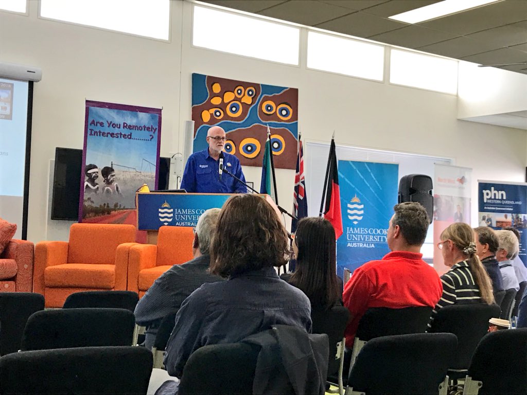 AYRI2018's tweet photo. Prof. Richard Hays opening the Medical Workforce Panel on the final day of #AYRI2018 #RealisingRemotePossibilities @CRRH_JCU @jcu https://t.co/goDYPRD3fv