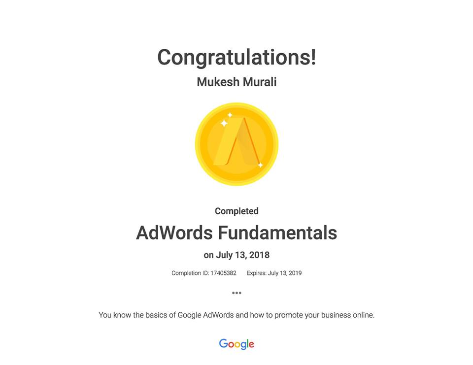 Innostack's tweet photo. Congratulations MUKESH MURALI for getting certified from #Google :) :) #GoogleAdwords #DigitalMarketing #GrabYourFirstITJob #Innostack #certificationtraining — in Kochi, India. https://t.co/FpdPQM9QFl