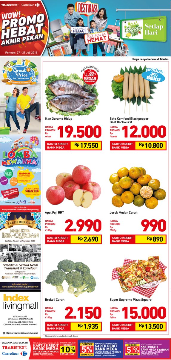 Transmart_IND's tweet photo. MEDAN | KESEGARAN yang tidak tertandingi! Belanja produk segar di Transmart Carrefour lebih hemat di akhir pekan. Berlaku 27-29 Juli 2018. Klik https://t.co/pa6jVW766d
#PromoHebatTransmartCarrefour #ProdukSegar #JumatTerhemat #Medan https://t.co/X2tCx6BVdr