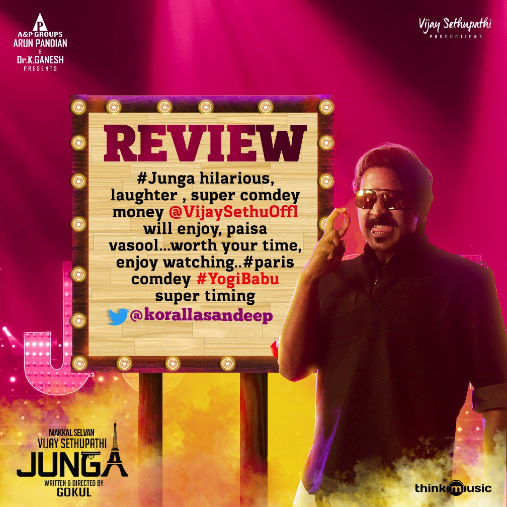 AandPgroups's tweet photo. Reviews are pouring in from every corner of the world! Have you booked your tickets? If not, book immediately! #JungaFromToday
#JungaReviews #Junga
@VijaySethuOffl @DirectorGokul @sidvipin @sayyeshaa @MadonnaSebast14 @dudlyraj @UptownIdeas @kav_pandian @vsp_productions https://t.co/cj6yM7uZ7x