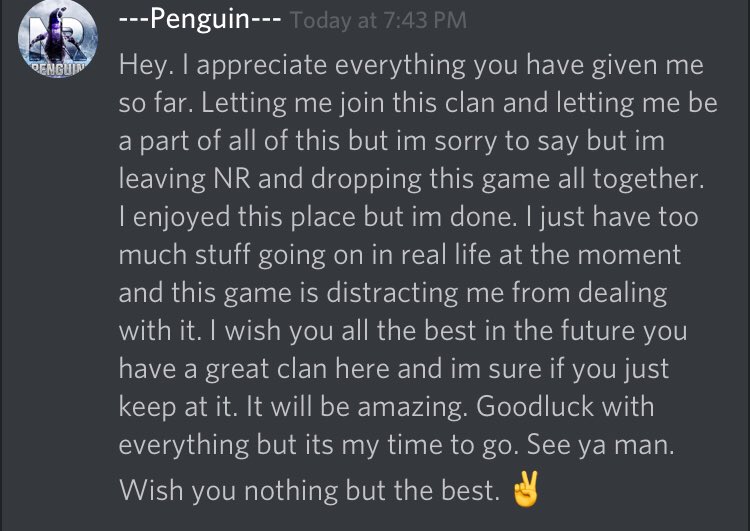 NoRegretsNR_'s tweet photo. Today we have lost one of the best members in our NR Critical Ops team, Penguin. A great entry fragger and person to talk to. We wish you good luck in the world outside of this game.

- Aidan https://t.co/3J5c7RKFL1