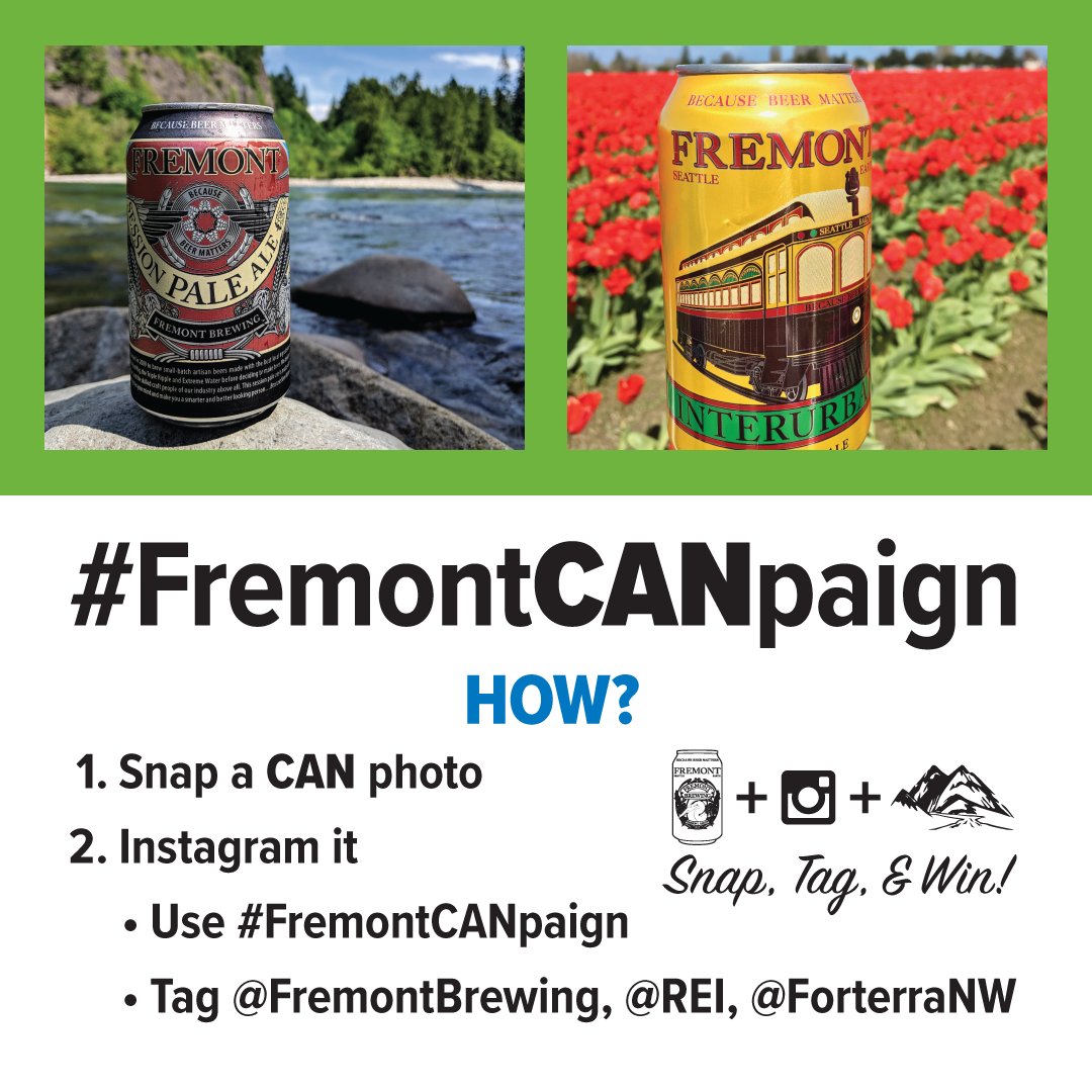 fremontbrewing's tweet image. Snap, tag and win. Check out our #FremontCANpaign with @REI and @ForterraNW --&amp;gt; buff.ly/2NJIDAP