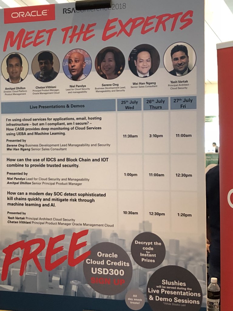 cmvithlani's tweet image. #RSAC APJ 2018 #IDCS #BlockChain #IOT live session by Niel Pandya Amitpal Singh Dhillon @OracleSecurity