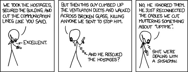 Classic sysadminday comic. Dedicated to all sysadmin working around the globe