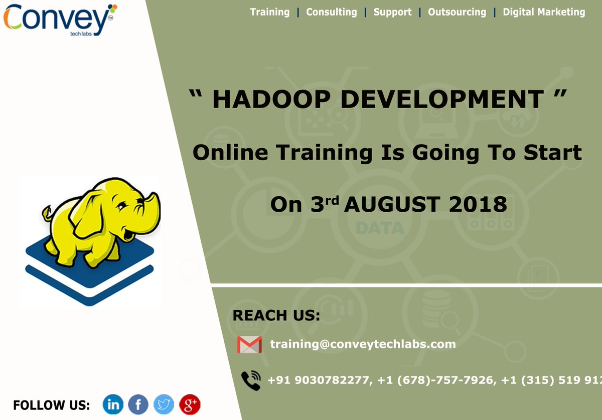 Conveytechlabs's tweet photo. #ConveyTechLabs started Demo on #Hadoop #Development #OnlineTraining . Interested candidates kindly Mail US: training@conveytechlabs.com, lead@conveytechlabs.com or Contact US: +91 9030782277
#SalesforceOnlineTraining #ReactJSOnlineTraining #CognosTM1OnlineTraining https://t.co/NdaSeJqZm6