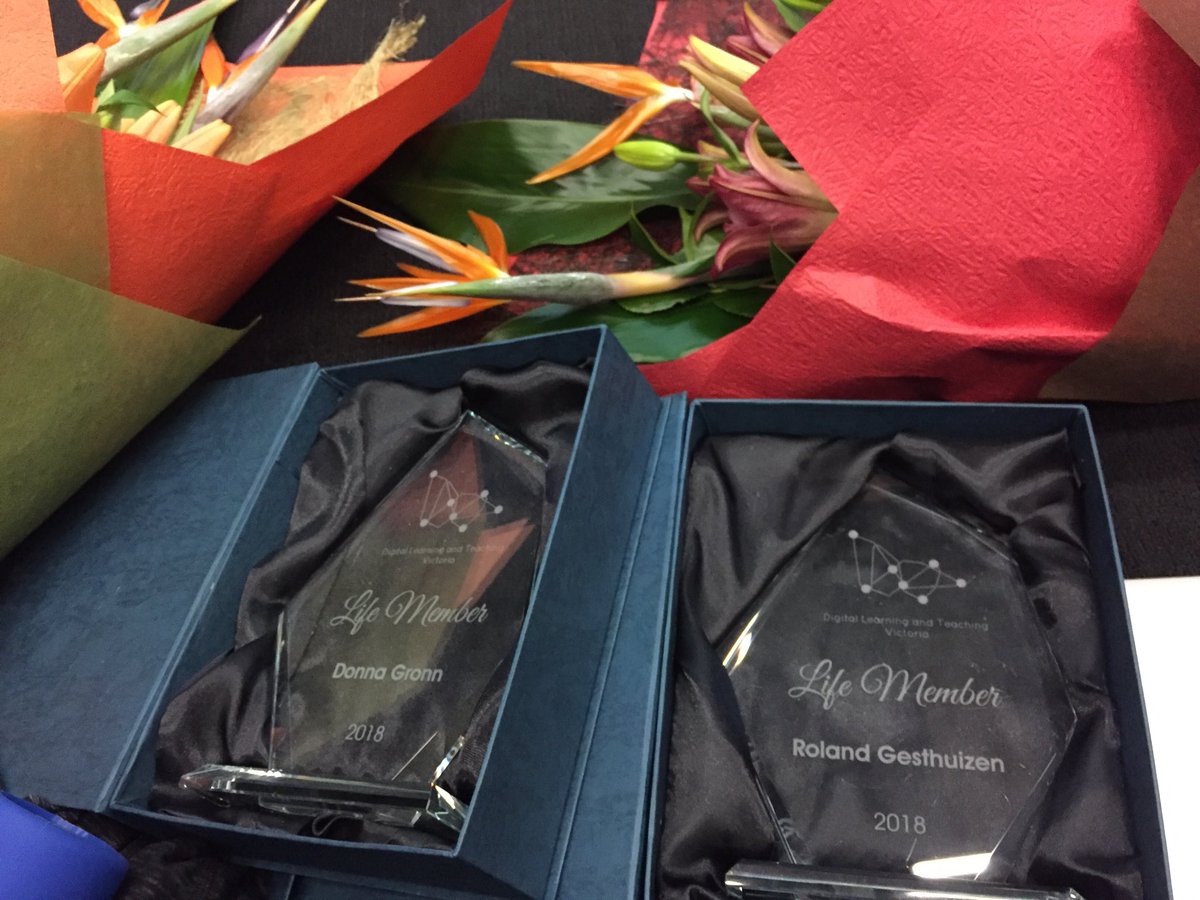 rgesthuizen's tweet photo. Congratulations @gronn, it was a lovely surprise today at #digicon18 to share ⁦@DLTVictoria⁩ Life Membership awards. You have been an inspiration on my learning journey :-D https://t.co/Sqi9WozKQA