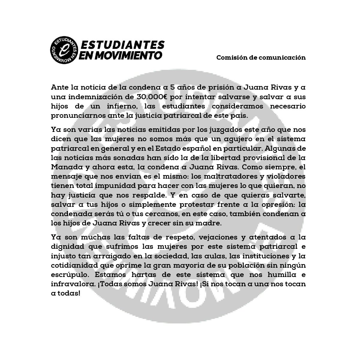 estudiantesem's tweet photo. Comunicado ante la condena a Juana Rivas. Noticia: https://t.co/nLYoMhGhjR

⬇️⬇️⬇️⬇️⬇️⬇️ https://t.co/8NMoxv3nib