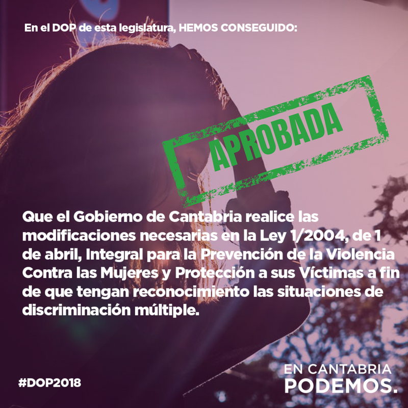 Podemos_CANT's tweet photo. Las discriminaciones múltiples a las que están sometidas las mujeres deben contemplarse en nuestra legislación autonómica. Sólo de esta manera podremos alcanzar una igualdad real y efectiva. 
#DOP2018 https://t.co/u5UgPMFcxl