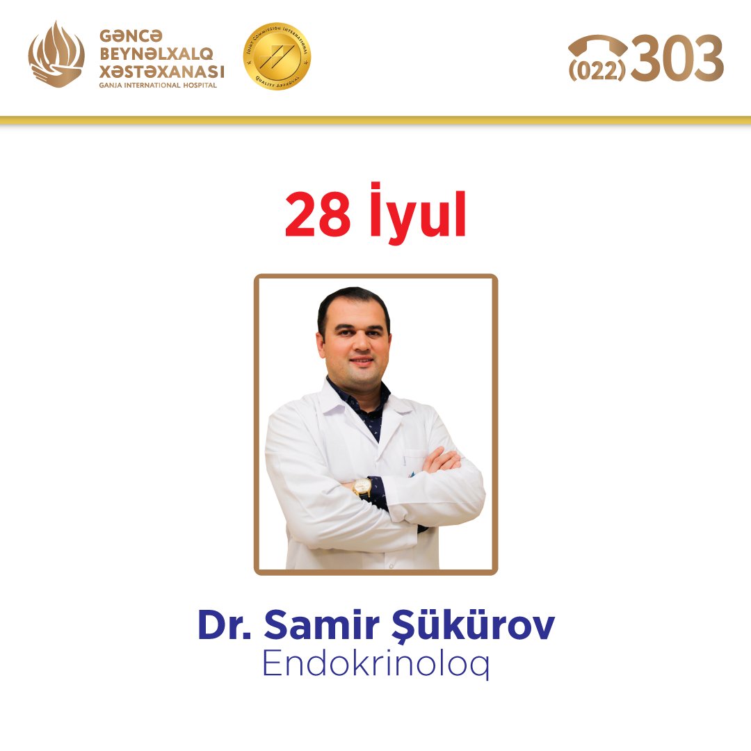 28 İyul tarixində Endokrinoloq Dr. Samir Şükürov Gəncə Beynəlxalq Xəstəxanasında.

gbx.az #gih #gbx #ganjainternationalhospital #tiroid #zob #diabet #endokrinoloq #müalicə