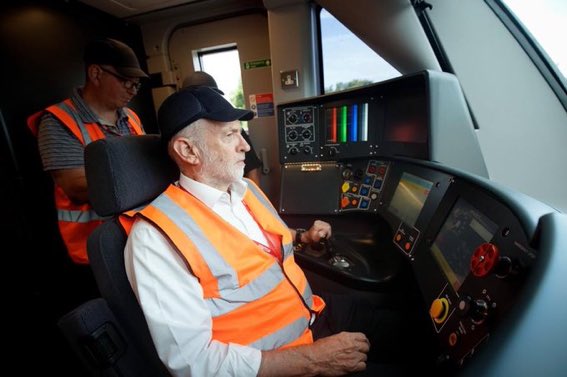 AyoCaesar's tweet photo. I’ve had some time to think about it, and my favourite thing about Corbyn driving a train is how seriously he’s taking it. 

Look at him. This isn’t George Osborne fannying about in a hard hat. Jez is flexing like Daniel Day Lewis going method to play Thomas the Tank Engine. https://t.co/pDUI6bpuhZ