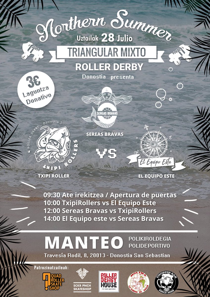 Aquí  tenéis los horarios de este sábado 28, para el Northern Summer! 
¿Os lo vais a perder?

Hemen dituzue larunbat honetako Northern Summer-erako ordutegiak ! 
Etor zaitezte!  
#rollerderby #easoavengers #Northernsummer