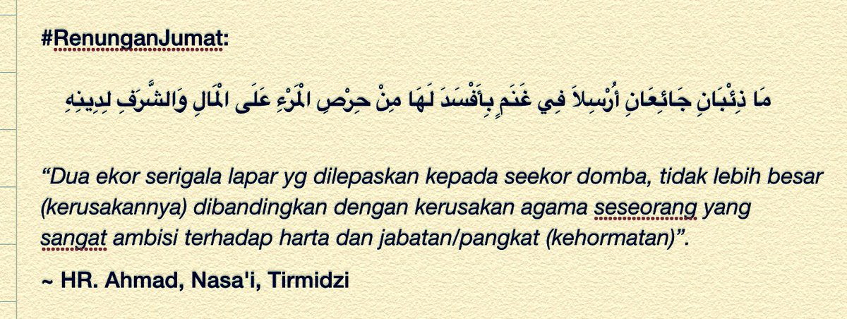 tifsembiring's tweet photo. #RenunganJumat:

TAMAK harta dan jabatan itu
lebih berbahaya daripada
serigala lapar... https://t.co/1Astk29Lio
