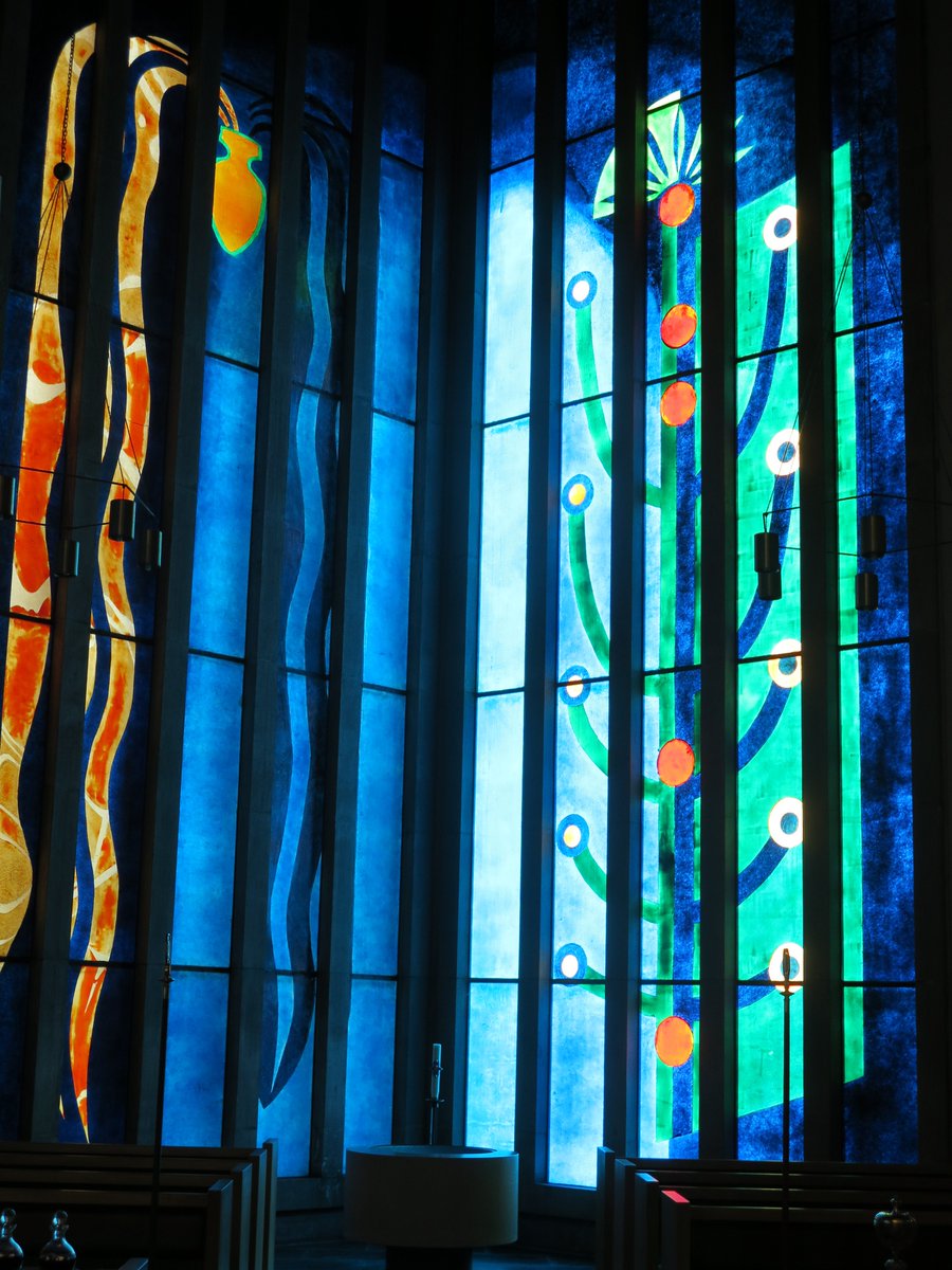 It's cool inside All Saints!  You are very welcome to enjoy spending as much time as you wish inside this cool and beautiful building.  Look at the John Piper windows and time out of the sun. Not as cold as in this picture - but refreshing!  Doors open each and every day 8.00am