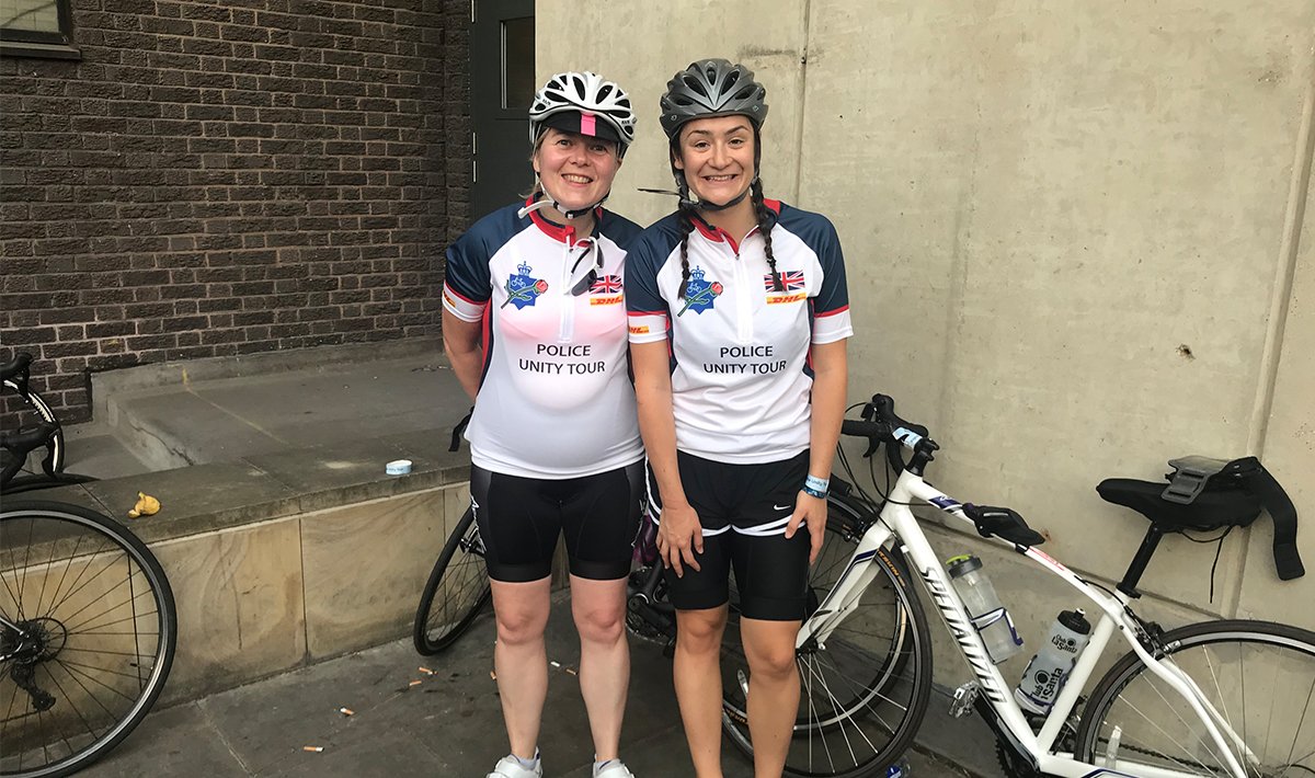 CityPolice's tweet photo. Teresa and Ella are kitted up and ready to embark on their 180 mile cycle this morning on the @PolUnityTour from London to the National Arboretum in Staffordshire for @UK_COPS
We wish them and all of the riders the best of luck 🚴♀️🚴♂️
#UKPUT #COPS18 https://t.co/eX3Dyo2Wjp