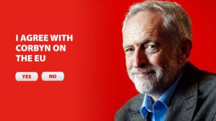 Jeremy Corbyn was also instrumentalised by the Leave campaign. This ad was targeted at younger voters and accompanied by the real Corbyn quote: "The EU takes away from national parliaments the power to set economic policy and hands it over to an unelected set of bankers."