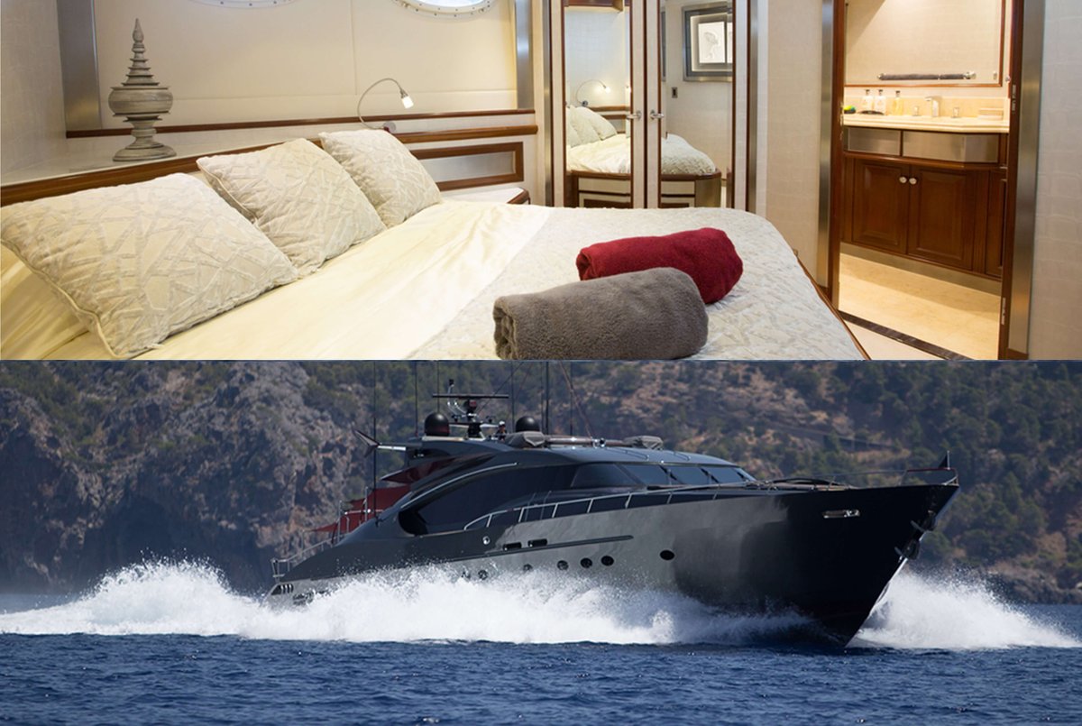 luxchartersibz's tweet photo. The view from my cabin on board the ultimate superyacht, the PALMER JOHNSON 120.  Equipped with all the toys, and 12 good friends, the best way to spend a week in Ibiza ... #luxchartersibiza #charterboat #cabin #luxury #ibiza https://t.co/WLt66Ls6Ch https://t.co/ZxFHfSyLaW