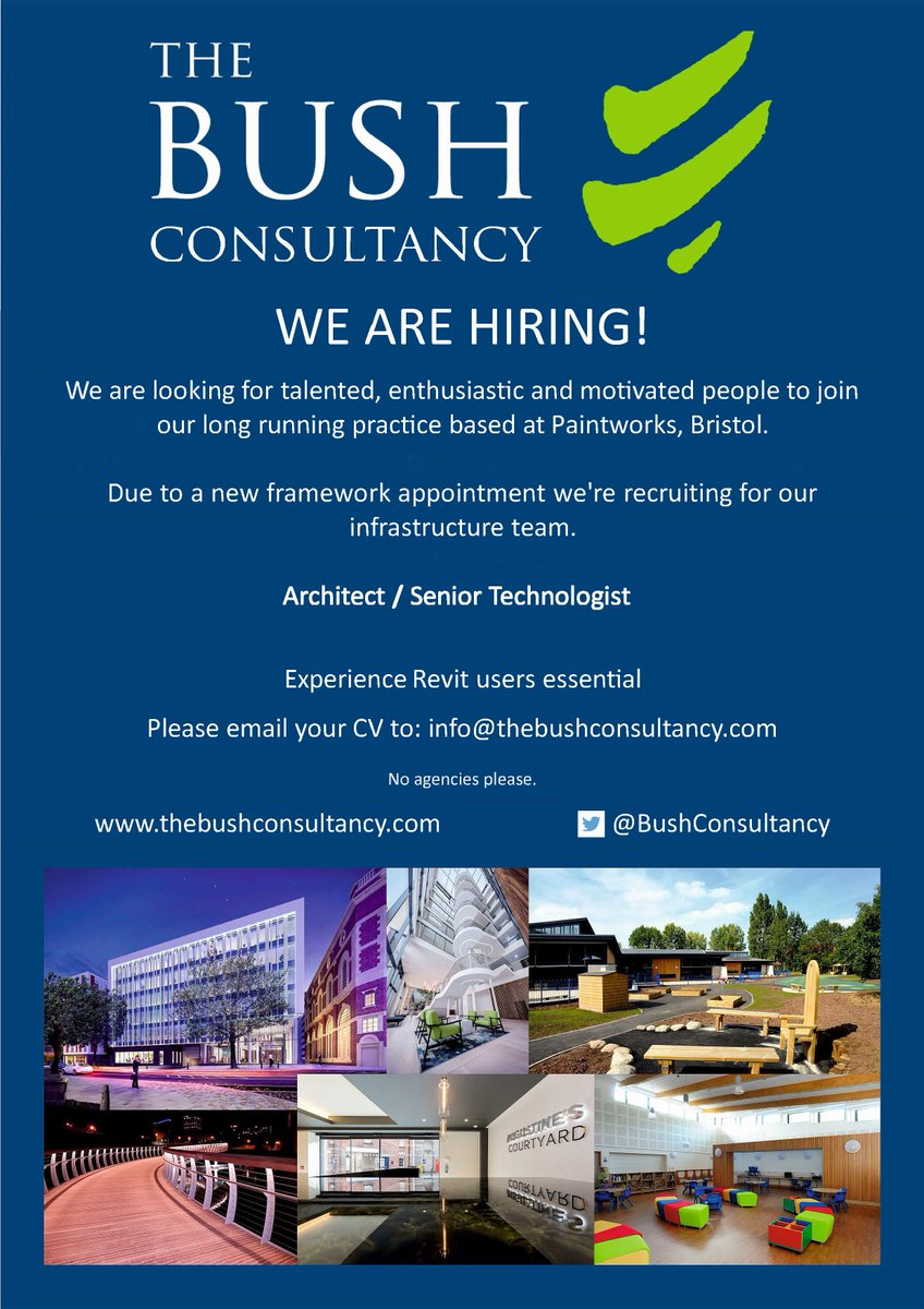 BushConsultancy's tweet image. We are hiring! 

@uwearch @RIBABristolBath @ArchitectureSW @BathArch @SAWSA_ @WSofArchi @PlymArchSoc @RIBAPlymouth