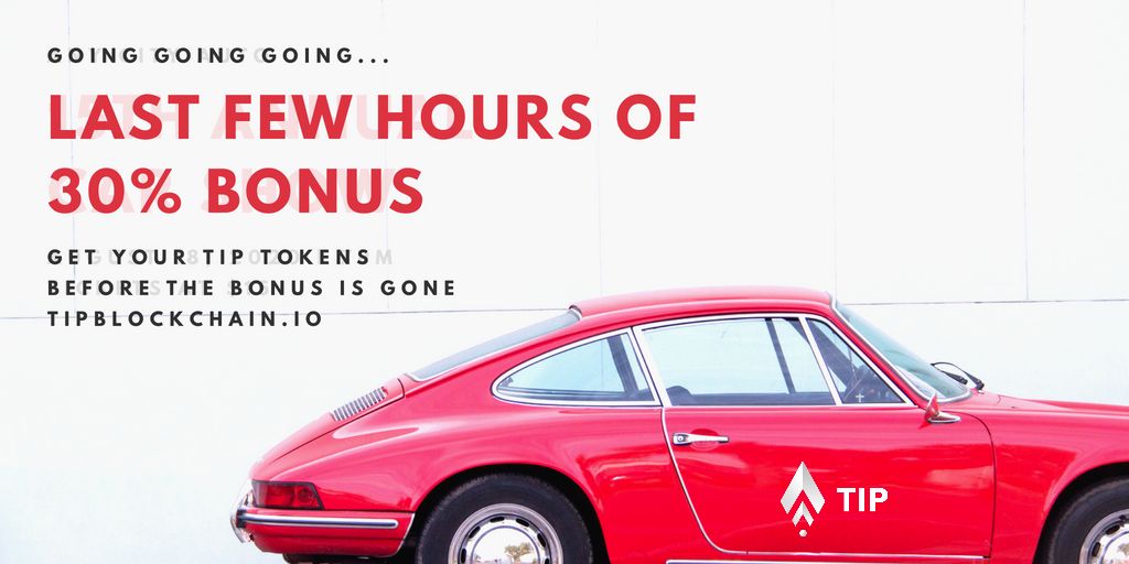 ¿Ya tienes tu token TIP? 💜 Últimas horas de la semana para la bonificación del 30% ... ¡Vamos! ¡Vamos! ... ¡No te lo pierdas! buff.ly/2sWnUBY

#TipBlockchainICO #BONUS #tokensale #crowdsale #TipBlockchain #Crypto