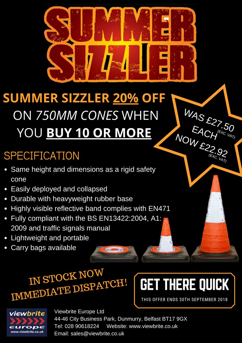 ViewbriteEurope's tweet image. ITS GETTING HEATED THIS SUMMER WITH OUR SUMMER SIZZLER DEAL! #summersizzlerdeal #gettherequick #viewbrite #collapsiblecones #instock #immediatedespatch