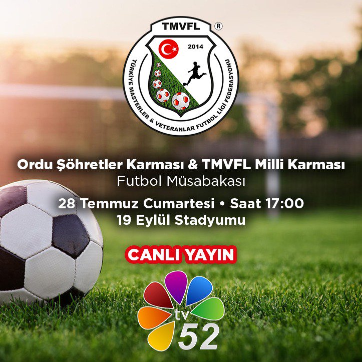 masterlerligi's tweet photo. Ordu Şöhretler Karması &amp; TMVFL Milli Karması Futbol Müsabakası 28 Temmuz Cumartesi Günü Saat 17:00’da Ordu 19 Eylül Stadyumu’nda gerçekleşecektir. Müsabakayı  TV 52’de canlı yayında izleyebilirsiniz.

#Tv52  
#Ordu 
#Ünye 
#Veteranlar
#Tmvfl 
#Futbol https://t.co/XvLjGWMApQ