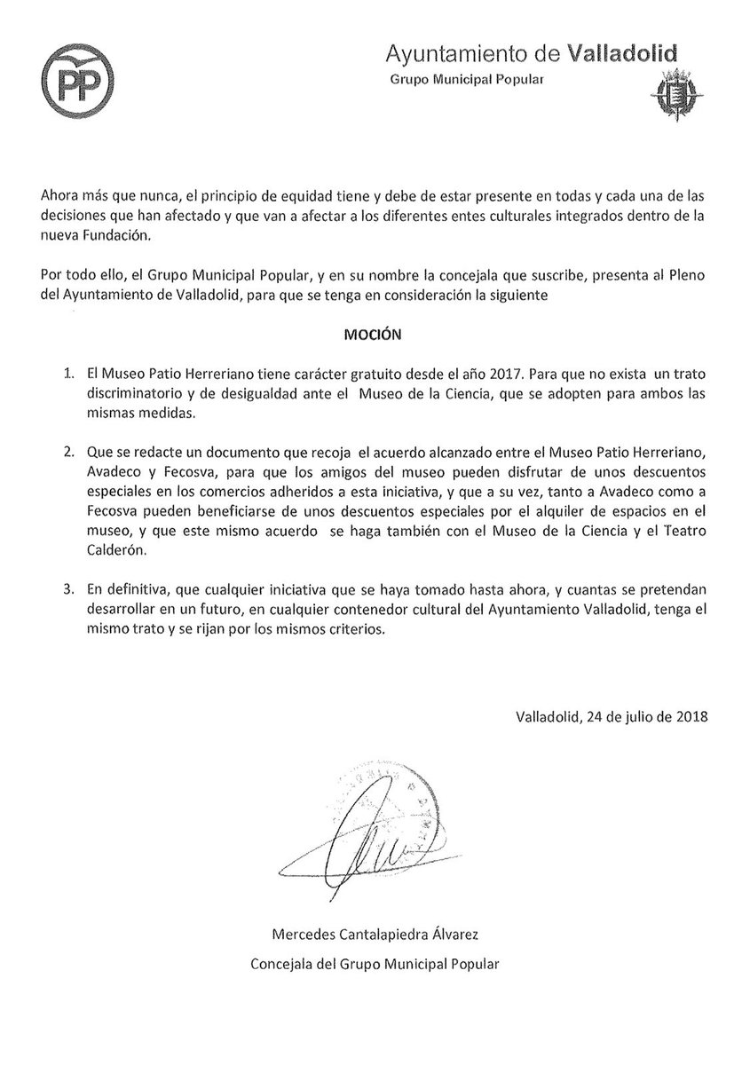 #PlenoValladolid #MercedesCantalapiedra defiende la Moción del @PPAYTOVLL titulada 'para que todos los contenedores culturales dependientes del Ayuntamiento de Valladolid se rijan por las mismas normas y tengan los mismos criterios de funcionamiento'