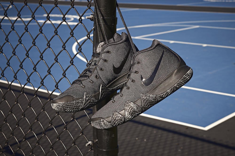 kyrie 4 triple black on feet