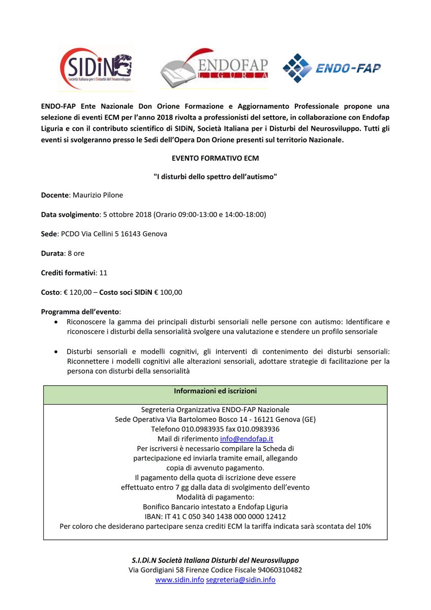 ENDOFAPNAZ's tweet photo. ENDO-FAP offre una selezione di eventi ECM per l’anno 2018 rivolta a professionisti del settore, in collaborazione con Endofap Liguria e con il contributo scientifico di SIDiN, Società Italiana per i Disturbi del Neurosviluppo. https://t.co/y24HTgtk1t
