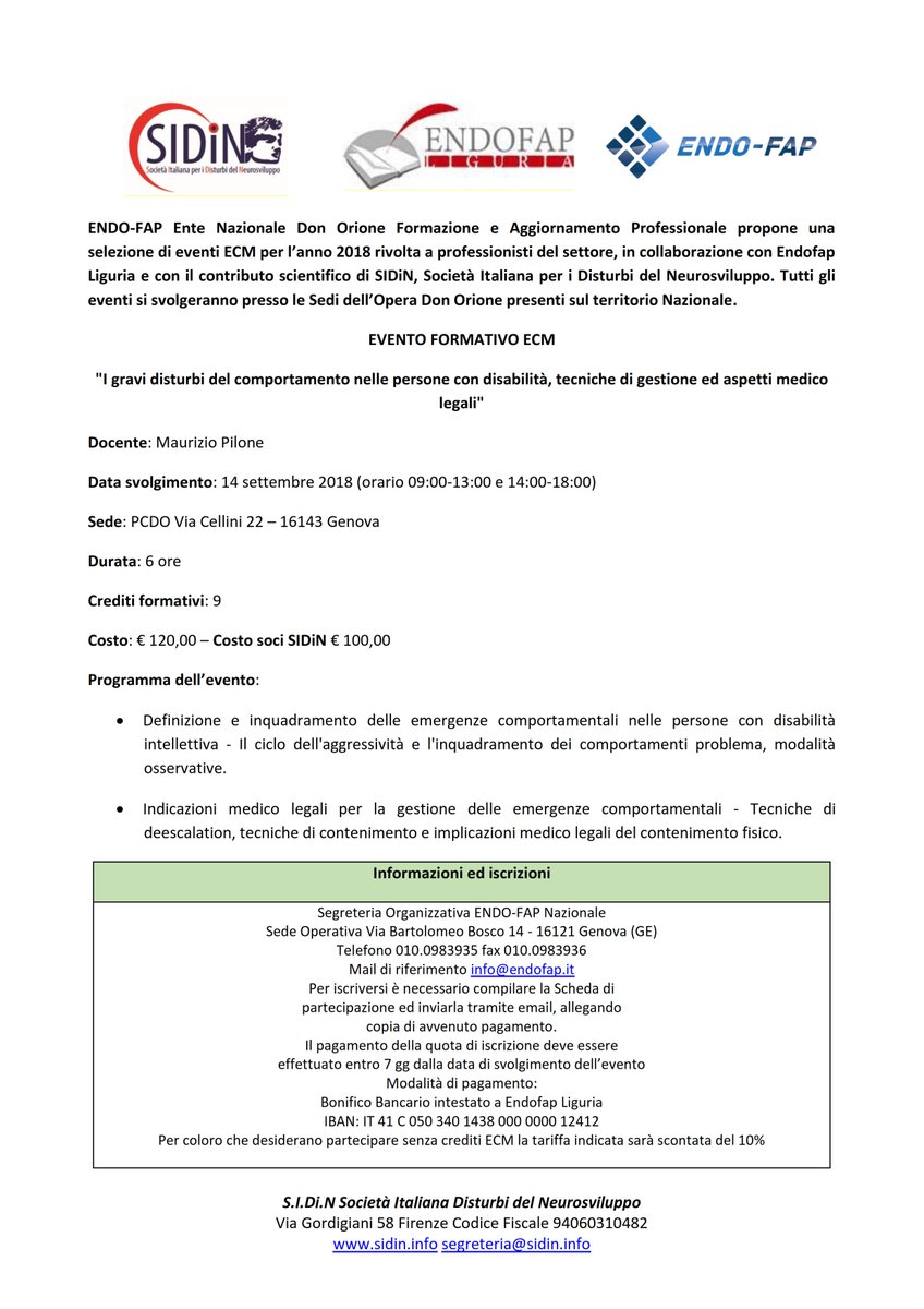 ENDOFAPNAZ's tweet photo. ENDO-FAP offre una selezione di eventi ECM per l’anno 2018 rivolta a professionisti del settore, in collaborazione con Endofap Liguria e con il contributo scientifico di SIDiN, Società Italiana per i Disturbi del Neurosviluppo. https://t.co/y24HTgtk1t