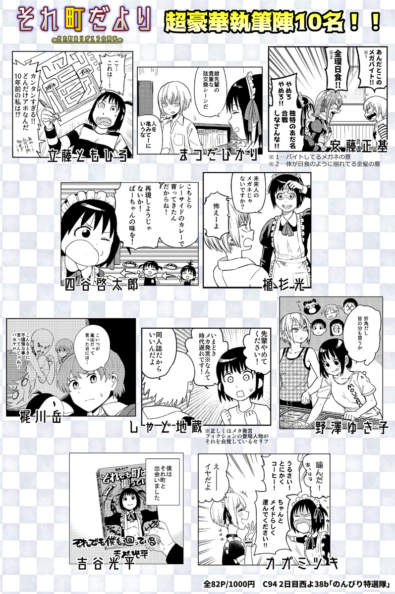 【夏コミC94／合同誌参加しました】
2日目西よ38a「のんびり特選隊」にてそれでも町は廻っている完結記念合同本「それ町だより」全82P、1000円
こちらの合同誌に参加させていただきました。紺先輩のメイド服姿をもう一度…というお… 