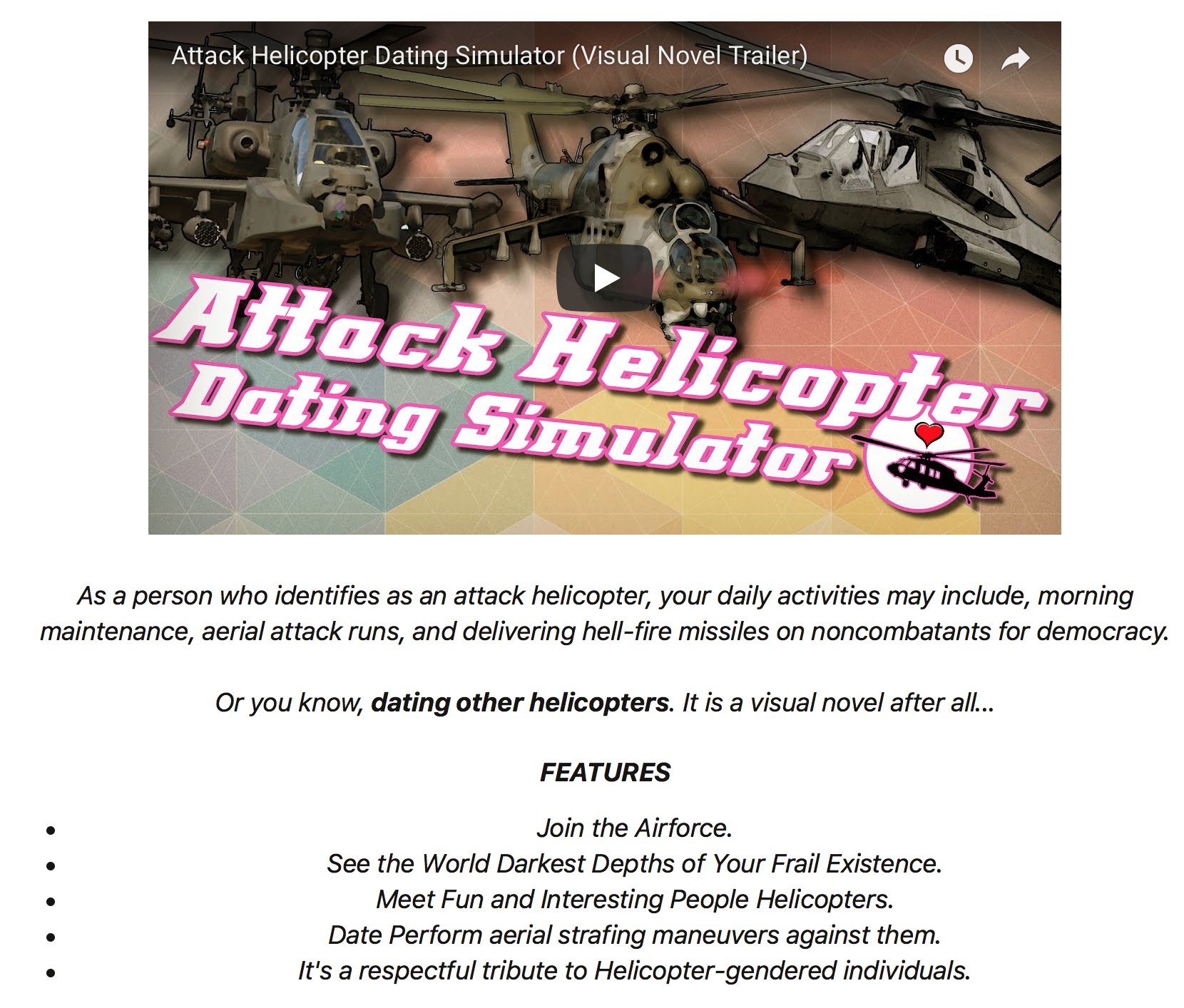 Attack helicopter dating simulator