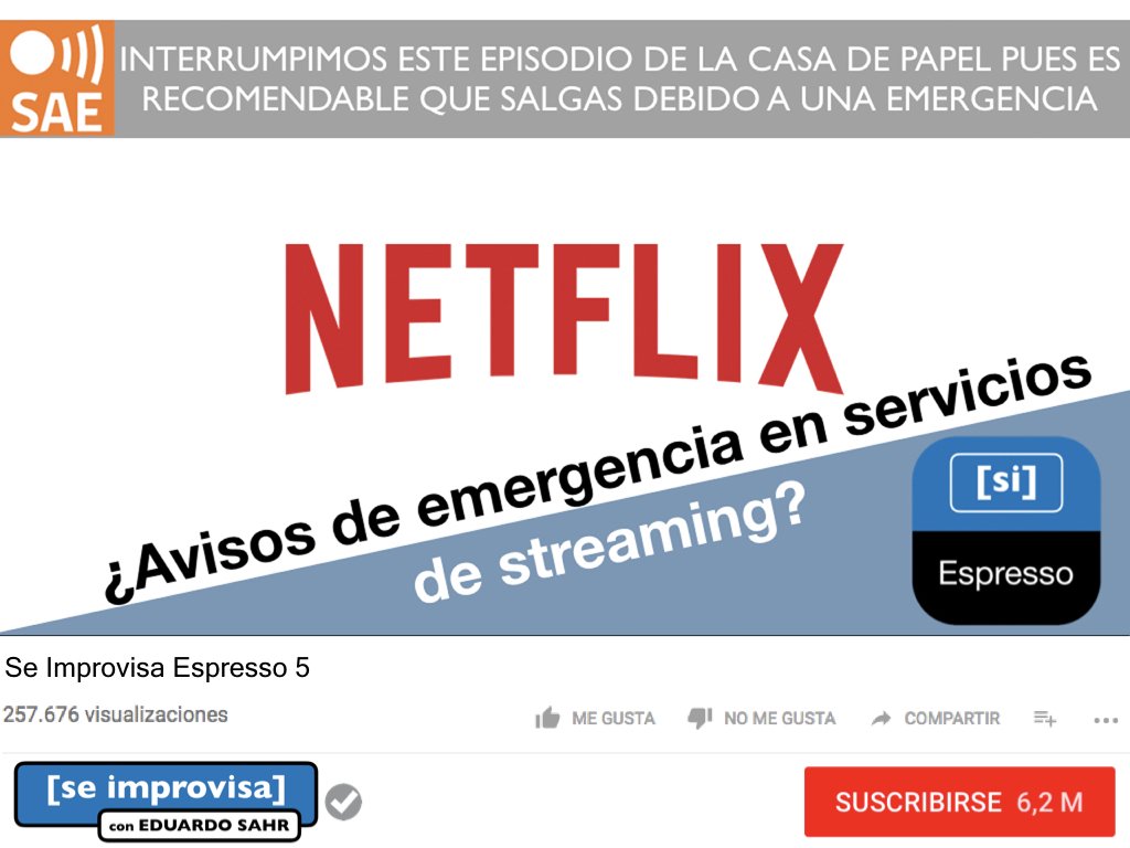 acidufo's tweet photo. Hoy en el quinto #Espresso ☕️  de #SeImprovisa: ¿Avisos de emergencia en servicios de #streaming (por ejemplo: @NetflixLAT)? para acceder al video: 📺▶️ https://t.co/cqkf1ezpVe https://t.co/bx00ElIE7p