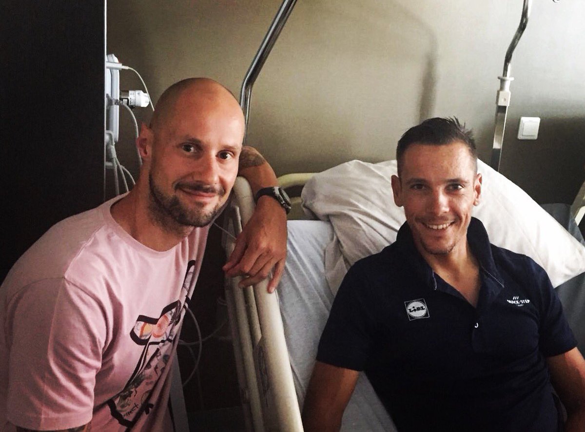 PhilippeGilbert's tweet photo. Visiting hour was over but for this guy I was able to make an exception @tomboonen1 😅 https://t.co/DIYeZQWcOb