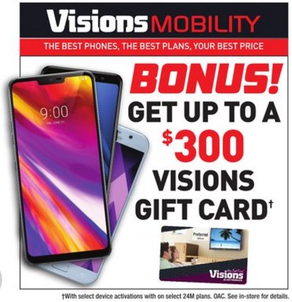 AirdrieVisions's tweet photo. Save HUGE on the in-store pricing of cellphones, with pricing so good we cant even advertise it! PLUS get up to $300 in Visions Gift cards when you get a new phone! #BlackFridayInJuly https://t.co/efIcDaELJk