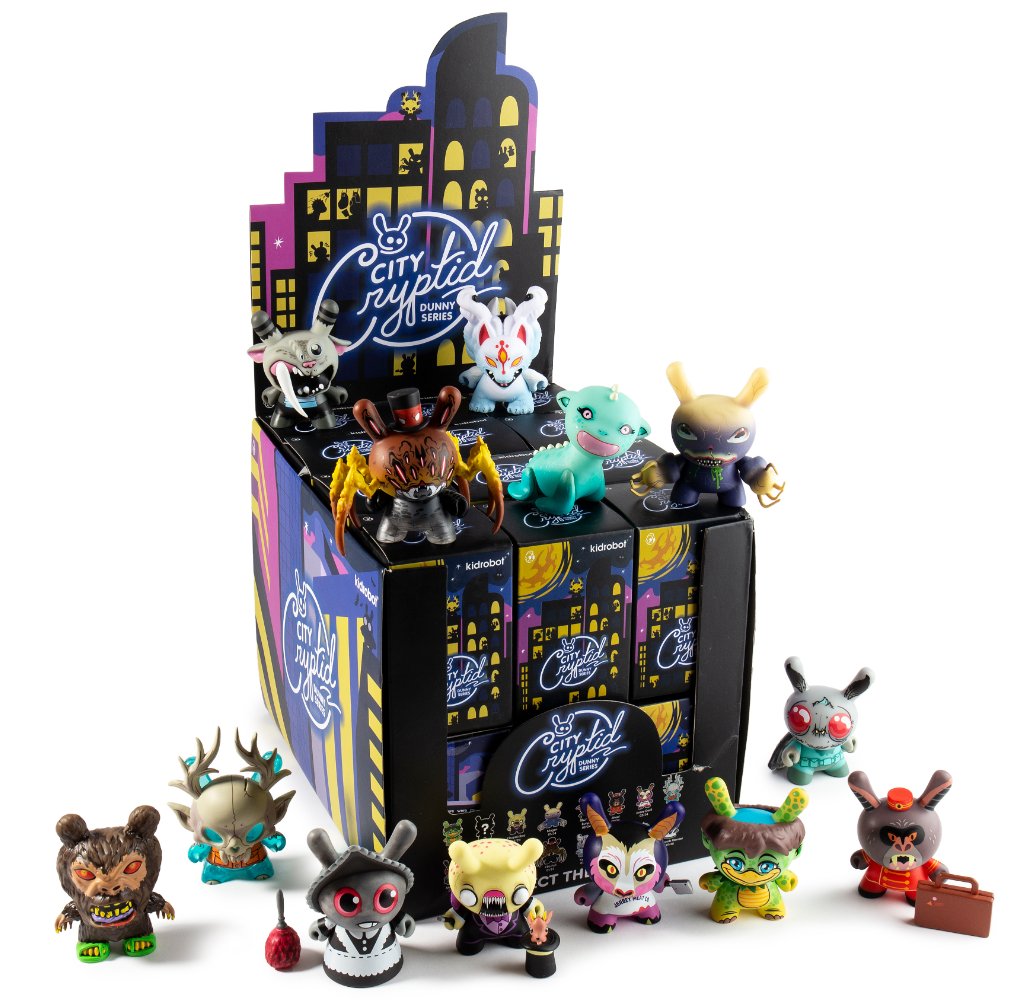 Kidrobot's tweet photo. Officially online at https://t.co/wtxrfVxPWs! The Kidrobot x City Cryptid Dunny Art Mini Series features ten amazing artists including Greg Craola Simkins, Alex Pardee, Skinner, Tara McPherson Candie, Bolton, Charlie Immer @scotttolleson and more! #CityCryptid https://t.co/h4khbMhSoW