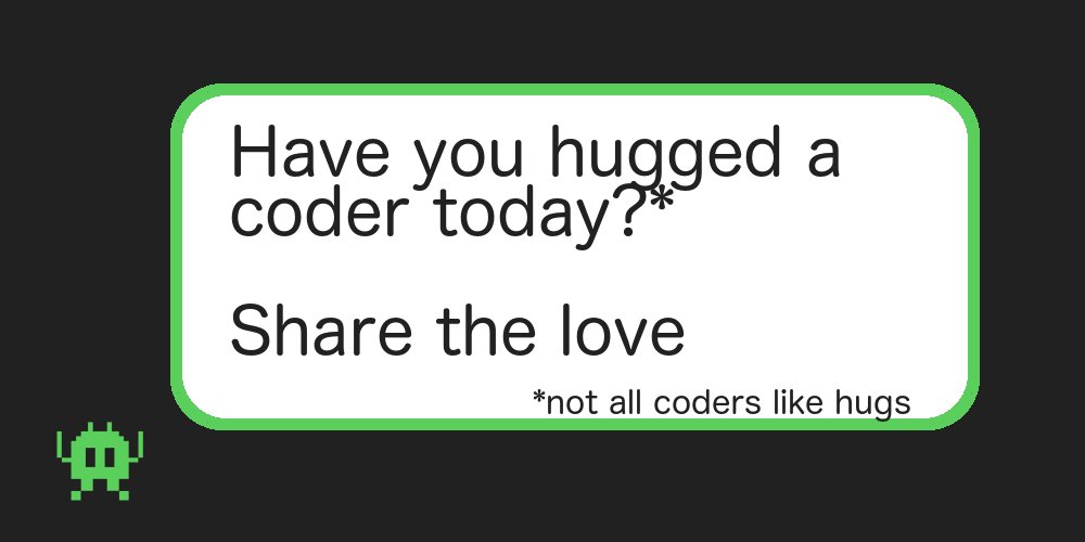 jessachandler's tweet image. 🤗 This virtual hug is for all of you who are trying something new, fighting imposter syndrome, struggling with bug hunting, or just plugging along today.
You are awesome.
#CodeNewbie #momscancode #amcoding