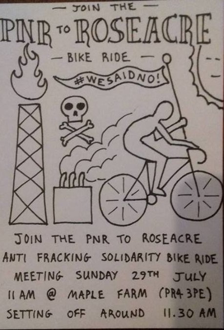 FrackOffLondon's tweet photo. Fancy a #bikeride this weekend? Then pop along to Maple Farm on Preston New Road in Lancashire, PR4 3PE at 11am this Sunday &amp; show some solidarity with those opposed to #fracking by riding from Cuadrilla’s shale gas site nearby to its proposed next site at Roseacre Wood.#WeSaidNo https://t.co/wYPTNeoQcJ