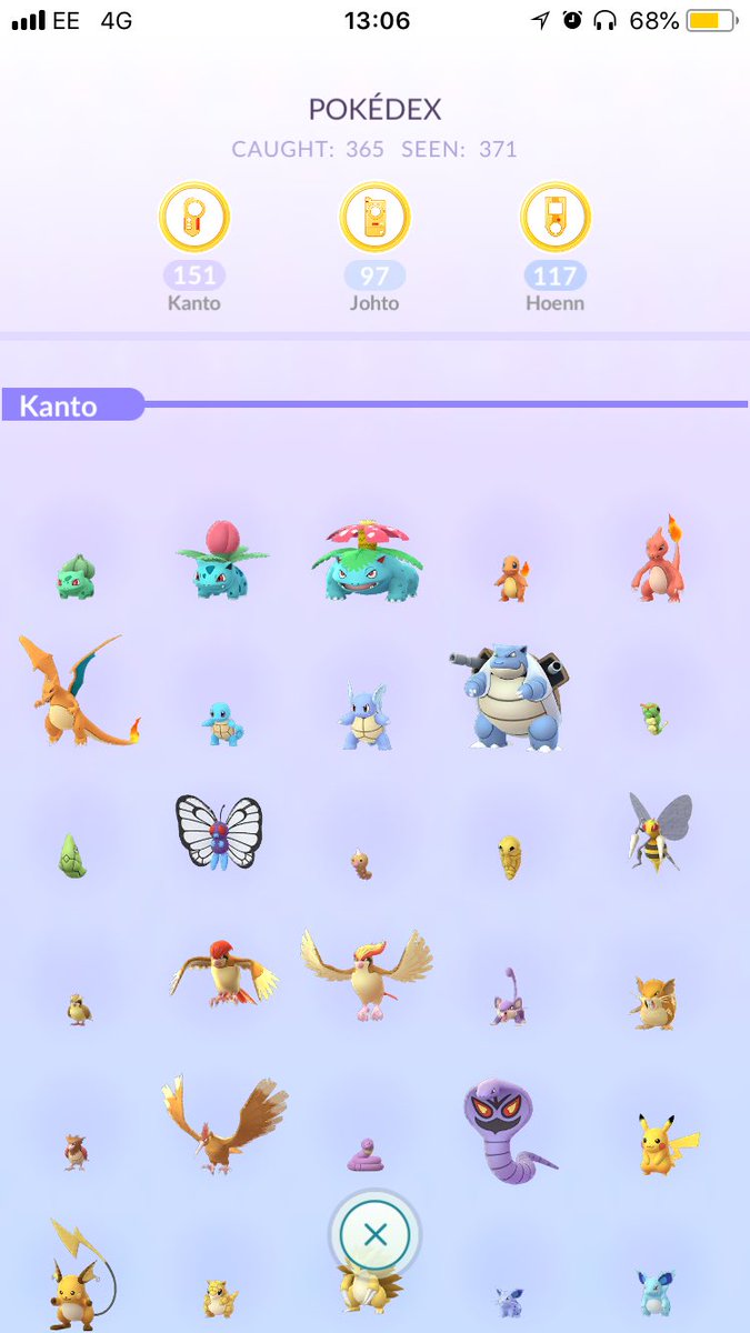 Screenshot of Pokédex showing a complete Kanto region.
