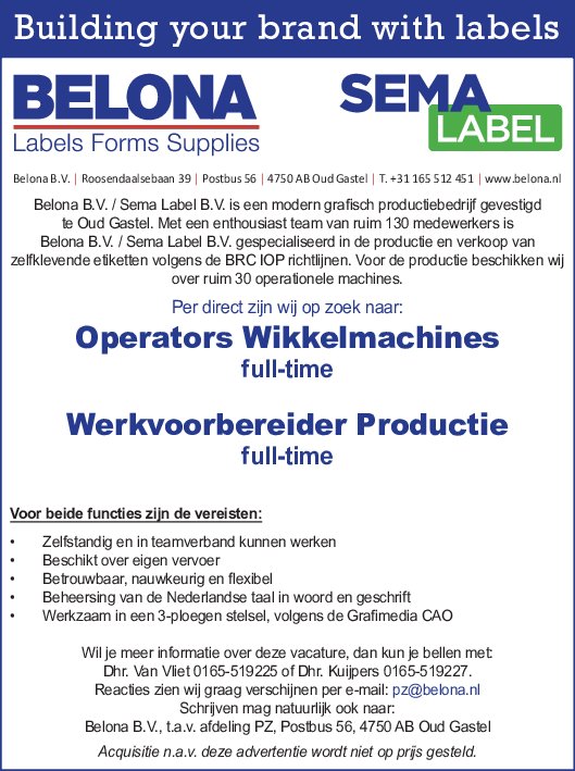 Kijk voor onze vacatures steeds op belona.nl/vacatures