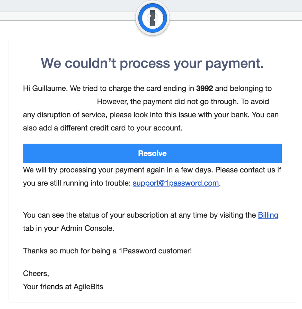 gtessier's tweet photo. Hey @1Password, too much #paymentfailures + #churn with Credit Cards? Why not switching to Direct Debit 👉 @GoCardless https://t.co/cy7n2FJWdb #SaaS #recurringpayments https://t.co/MbQDVaCQvU