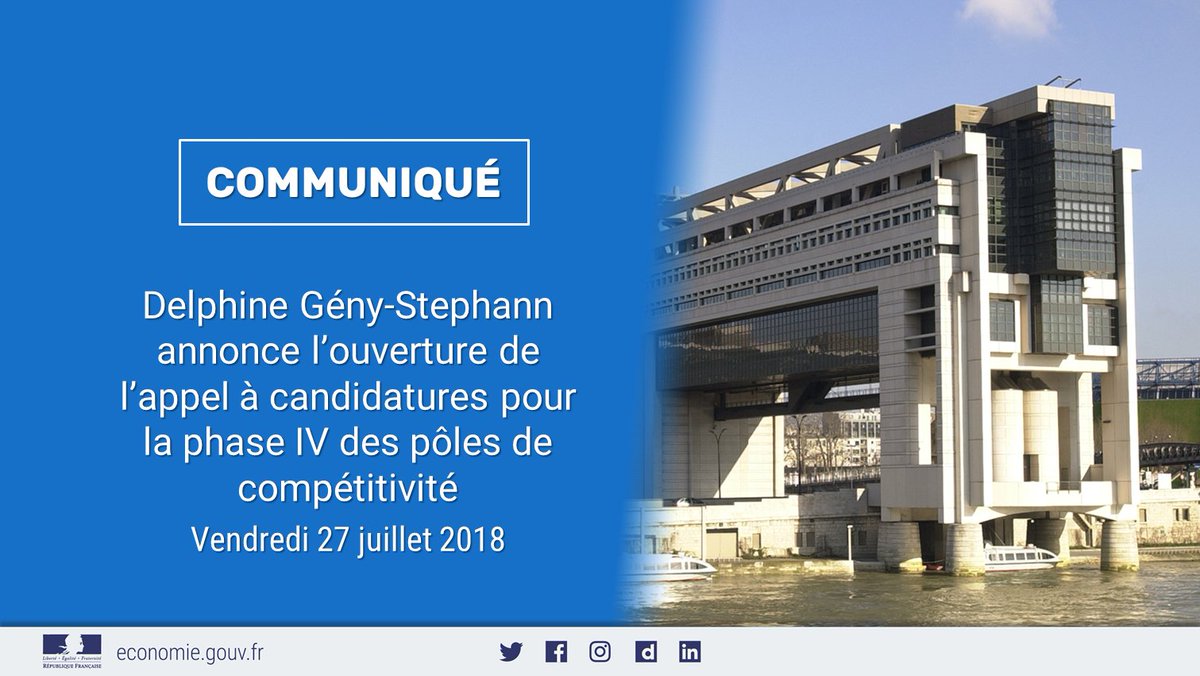 Economie_Gouv's tweet photo. Communiqué | Ouverture de l’appel à candidatures pour la phase IV des pôles de #compétitivité, l’un des piliers de la politique nationale d’#innovation ➡️ https://t.co/TzTPak64LA https://t.co/zCeD6Naqgq