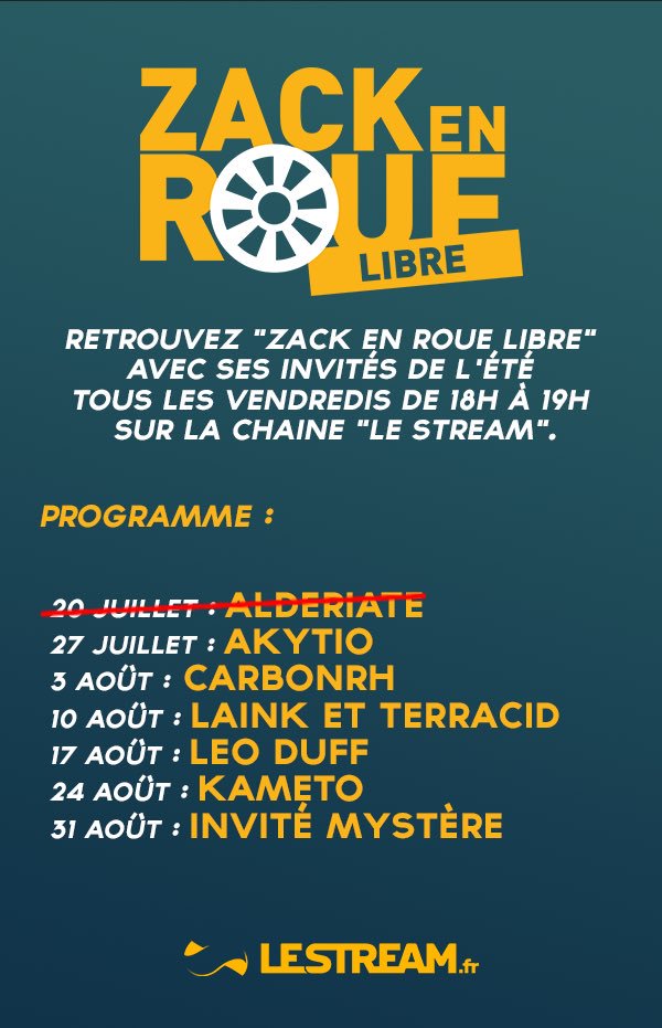 Zack_Nani's tweet photo. ZACK EN ROUE LIBRE saison d’été, la liste complète des invités 😎

Vous kiffez ? https://t.co/2fDTW2hqqM