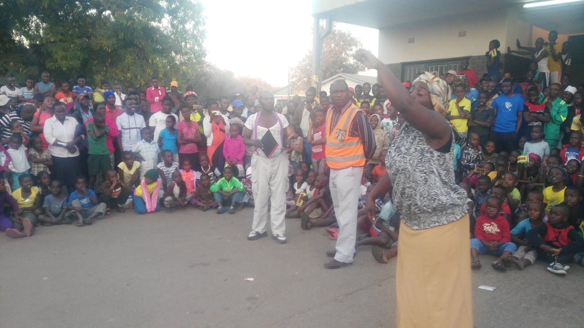 Sabhuku Vharazipi, Mbuya VaJohn and Chairman entertain the crowd <a href="/Rufaro/">Mabel M</a> Park. Explains the voting requirements, the issue of assisted voters and COTRAD red fingers promotion. <a href="/ZECzim/">Zimbabwe Electoral Commission</a>, <a href="/MasvingoMurra/">Murra Masvingo</a>, @nangosouthernr1, <a href="/PactWorld/">Pact</a>, <a href="/263chatEditor/">263Chat Editor</a>, <a href="/kubatana/">Kubatana</a>, <a href="/WezhiraTV/">Wezhira TV</a>, <a href="/HealZim/">Heal Zimbabwe Trust</a>