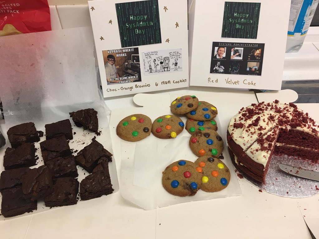System Administrator Appreciation Day was welcomed with brownies, cookies and cake! #SysAdminDay2018