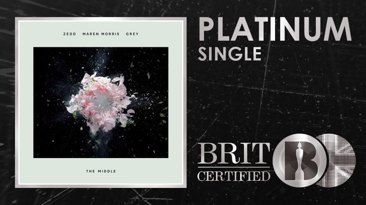 BRITs's tweet photo. 🎉 Congratulations to @Zedd, @MarenMorris and @greymusic as 'The Middle' has just been #BRITcertified Platinum! 🇬🇧💿 https://t.co/rJYUkSKocj