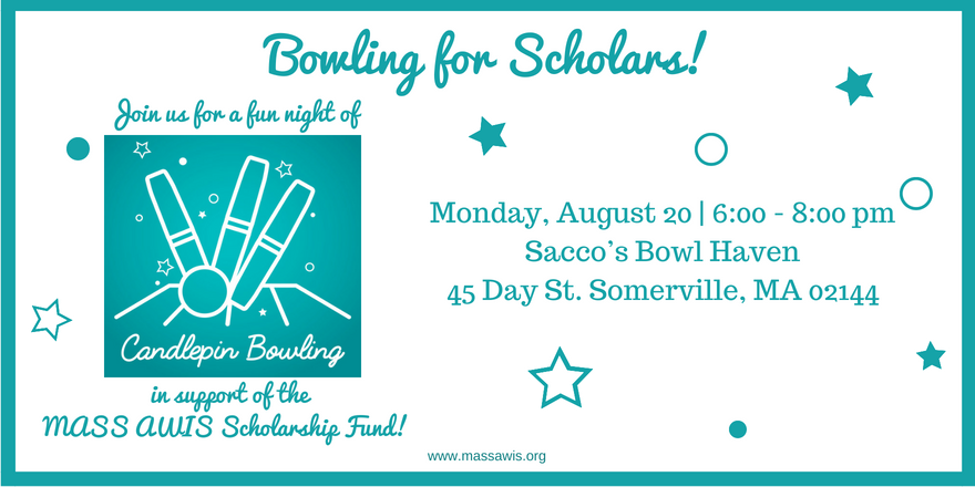 MASSAWIS's tweet photo. Take a break with MASS AWIS! Join us for candlepin bowling, where all proceeds go to our Scholarship Fund! Registration here: 
https://t.co/XAG4d8PjVd https://t.co/Oe3bPNYldJ