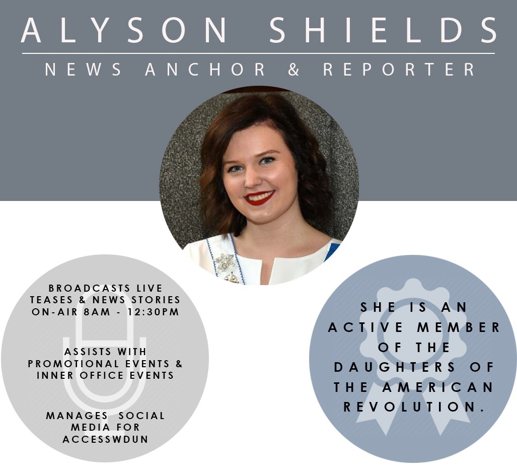 WDUNRadio's tweet photo. #FeatureFriday is back with the amazing and talented, Alyson Shields! Her energy and efficiency makes her a great asset to our news team. Give her some love! #accesswdun #employeespotlight #wdun https://t.co/BqurwPk0lD