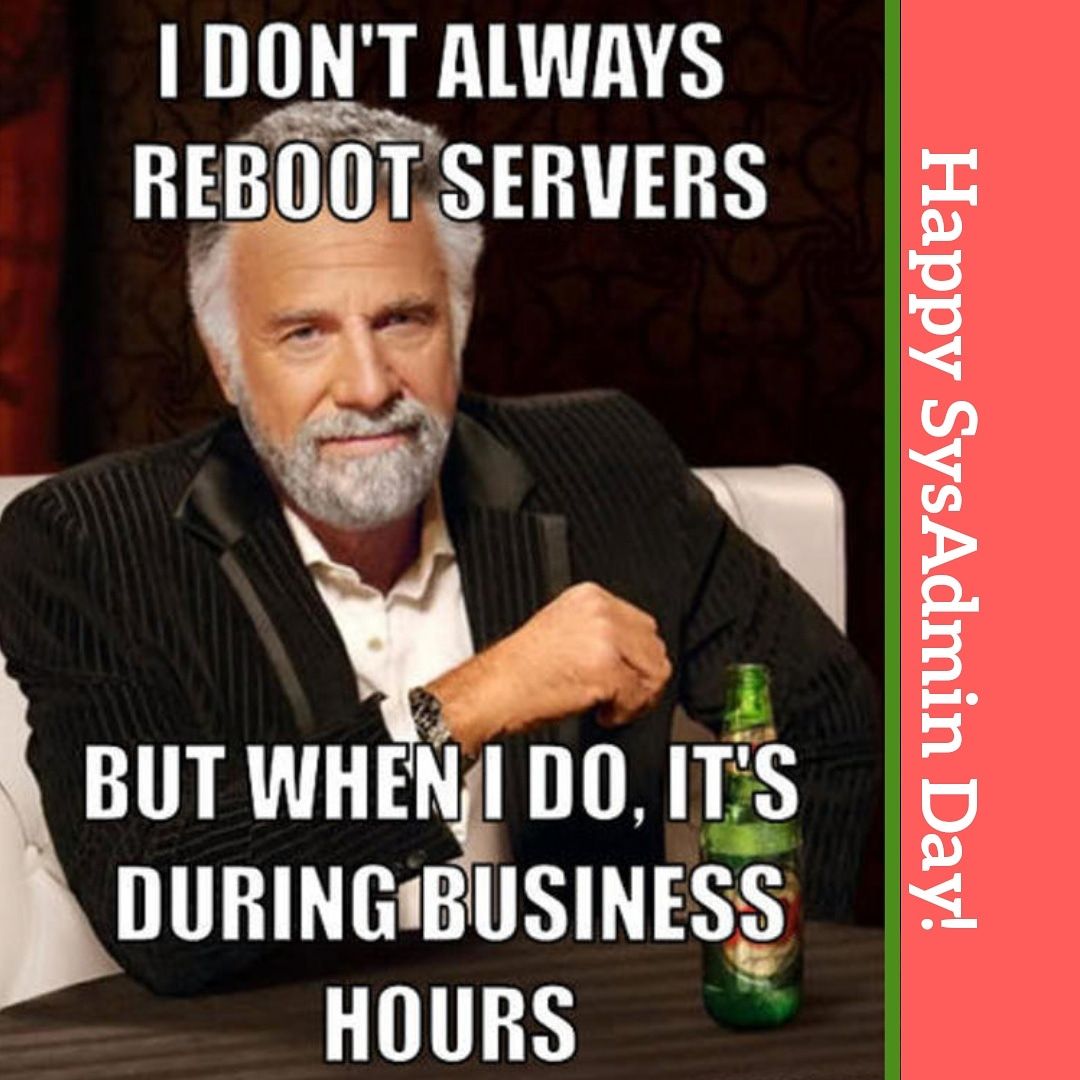 LTinCloud's tweet photo. Happy SysAdmin day!
#sysadmins #sysadmin #sysadminday #sysadminlife #it #tech #linux #sysadminday2016 #sysadminsday #windows #technology #server #сисадмин #systemsengineer #sysadminday2017 #sysadminday2015 #sysadminscrew #internet #administrator #админ #sysodmin #software https://t.co/zHtUAFlhTB