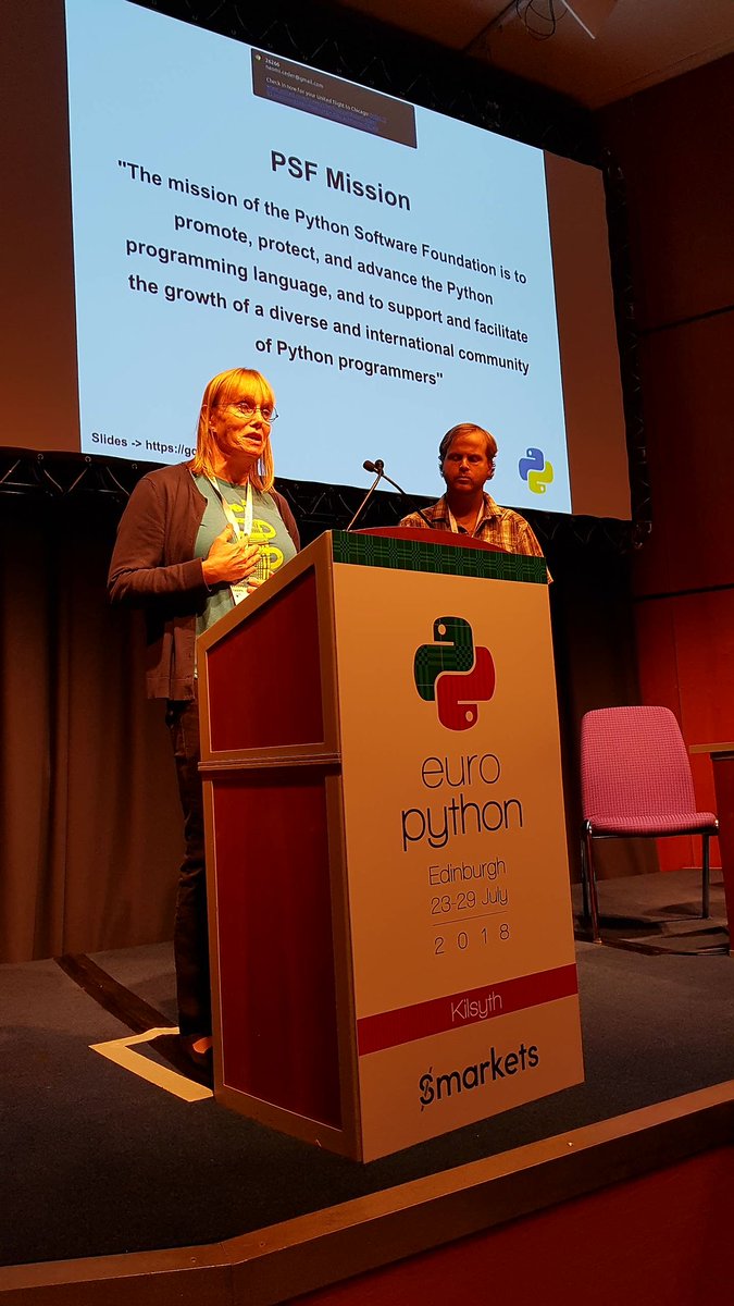 noahcse's tweet image. Thanks @NaomiCeder and @ericholscher present the PSF.

#EuroPython, #EuroPython2018