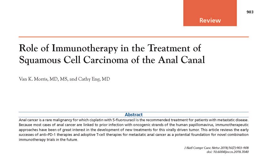 Role of #Immunotherapy in the Treatment of #SquamousCellCarcinoma of the Anal Canal:  bit.ly/2vegJWa 
@CathyEngMD & @VanMorrisMD of @MDAndersonNews #analcancer #ancsm #immunoOnc
